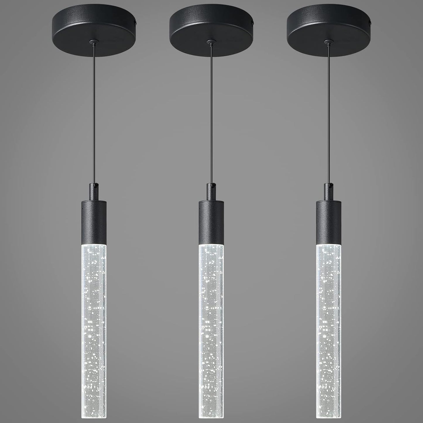 Modern Kitchen Island Pendant Light Dimmable LED Black (PACK 3)