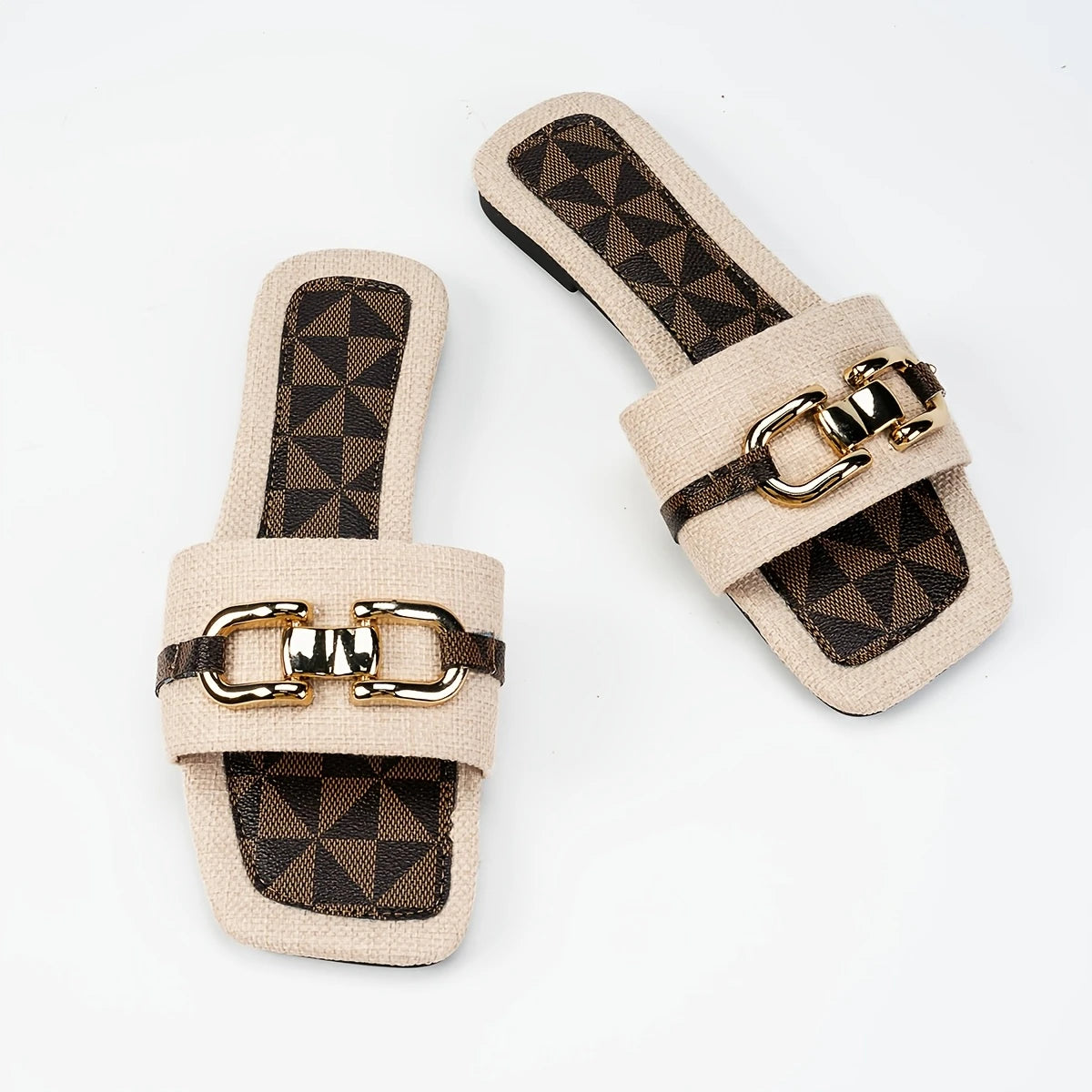 Women's Fashionable Beige Linen Slide Sandals