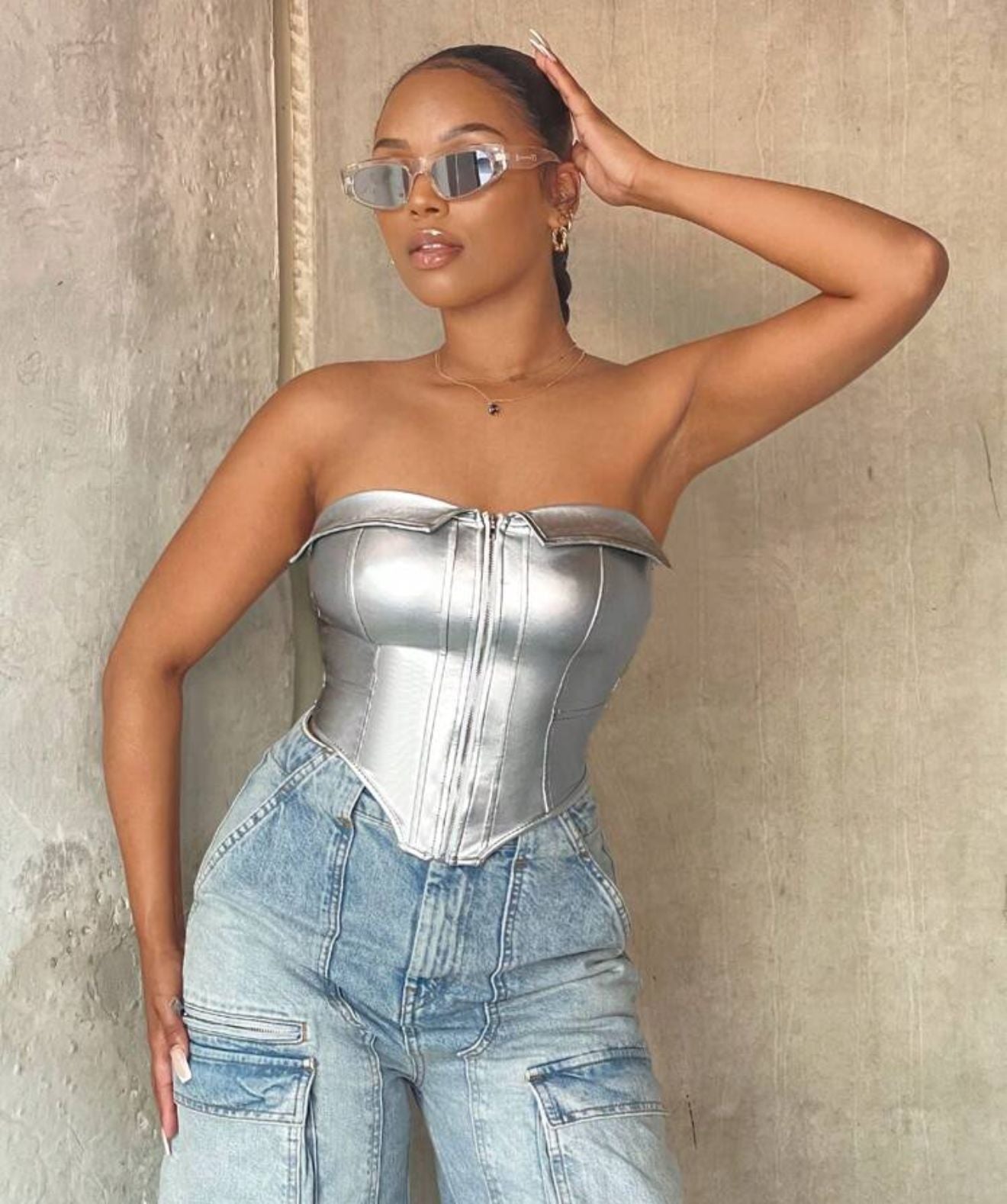 Silver Zipper Top
