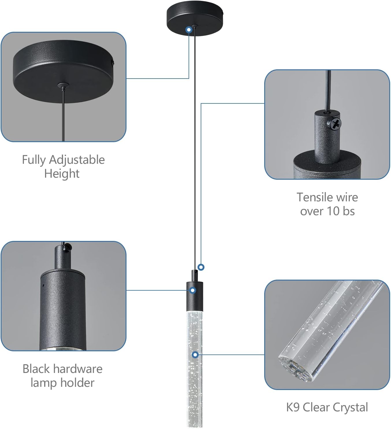 Modern Kitchen Island Pendant Light Dimmable LED Black (PACK 3)