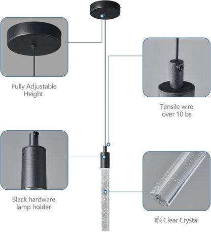 Modern Kitchen Island Pendant Light Dimmable LED Black (PACK 3)