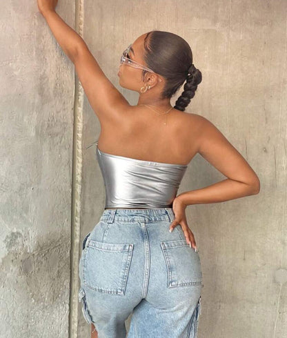 Silver Zipper Top